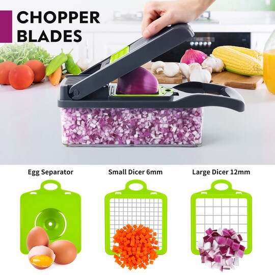 Vegetable Chopper, Pro Onion Chopper, Multifunctional 13 in 1 Food Chopper, Kitchen Vegetable Slicer Dicer Cutter,Veggie Chopper With 8 Blades,Carrot and Garlic Chopper With Container (Gray)